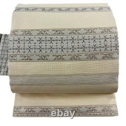 Beige silk semi-formal obi belt with Karakusa and Dan Shima golden thread style