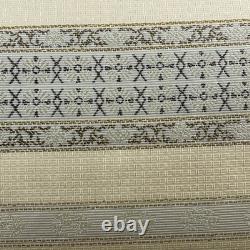 Beige silk semi-formal obi belt with Karakusa and Dan Shima golden thread style