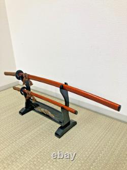 Japanese sword set with wooden display stand Katana Samurai Bushi Vintage