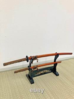 Japanese sword set with wooden display stand Katana Samurai Bushi Vintage