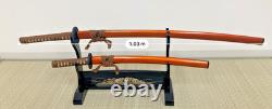 Japanese sword set with wooden display stand Katana Samurai Bushi Vintage