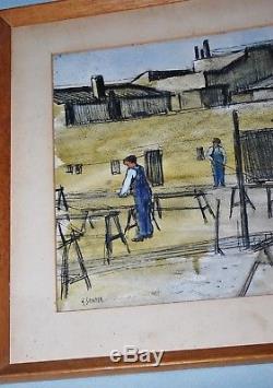John Humphrey Spender (1910-2005) Pastel Workers Scene Of Work