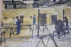 John Humphrey Spender (1910-2005) Pastel Workers Scene Of Work