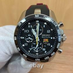 SEIKO Sportura FC Barcelona Chronograph Watch 7T62-0LC0 Black Dial