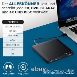 Externe USB 3.1 USB-C Lecteur Graveur UHD 4k 3D M-Disc Blu-Ray DVD CD BDXL HD