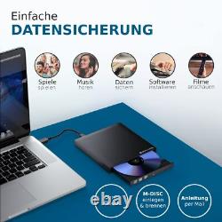 Externe USB 3.1 USB-C Lecteur Graveur UHD 4k 3D M-Disc Blu-Ray DVD CD BDXL HD